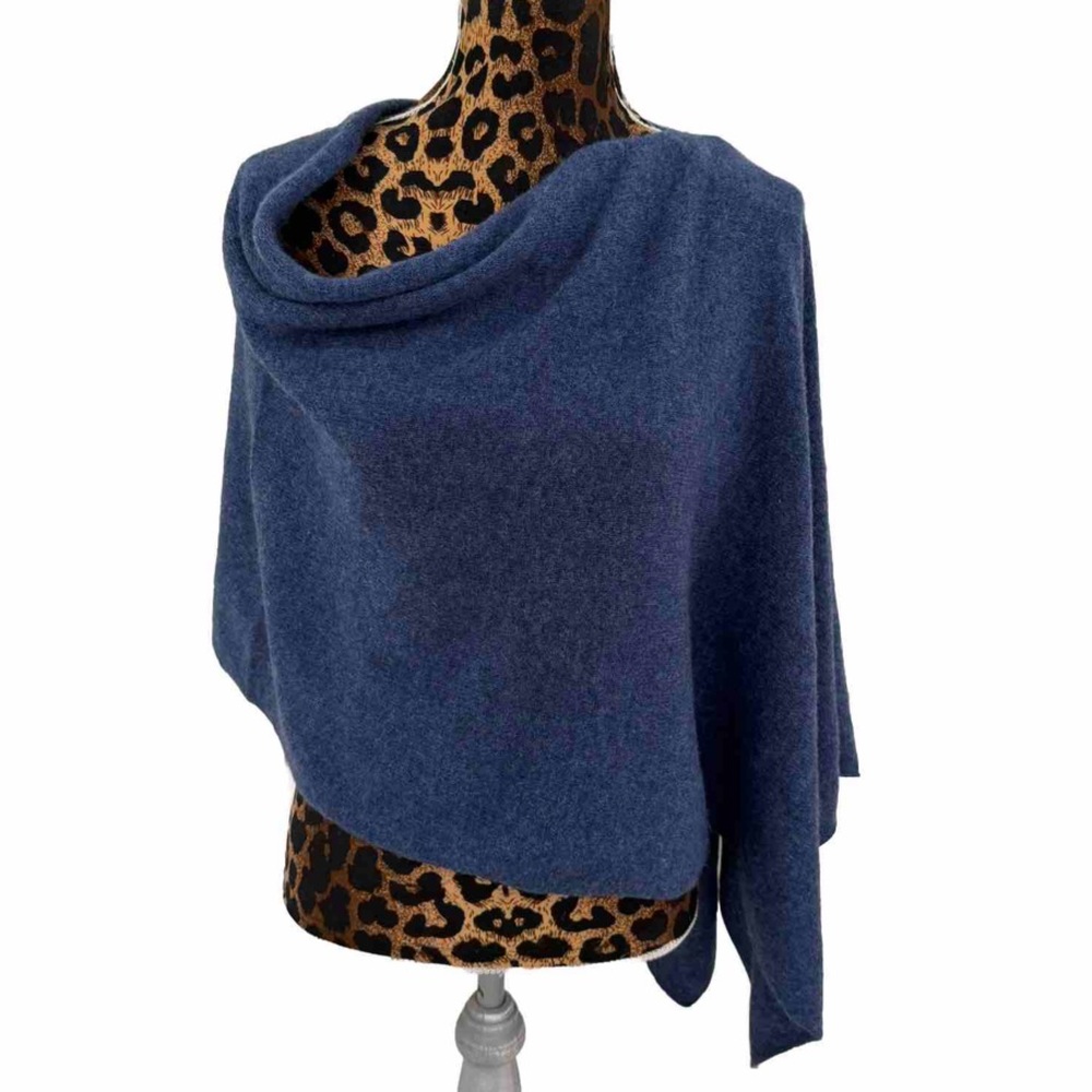Alashan Women's 100% Cashmere Shawl Poncho Sweater Topper Blue Quiet Luxury